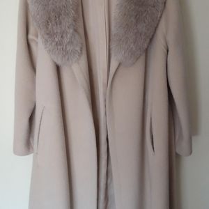 Fur-trimmed wool coat